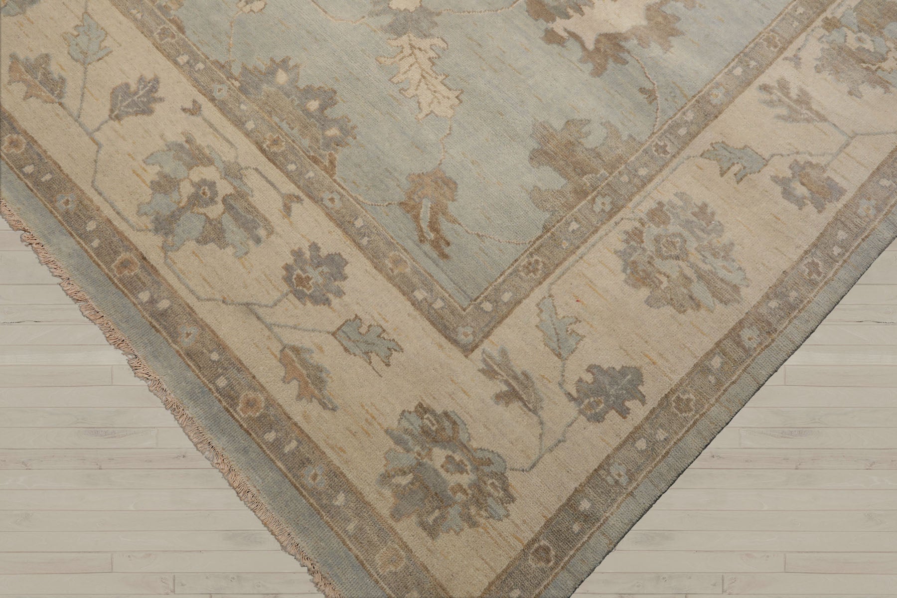 Multi Size Mint Ivory Brown Color Hand Knotted Oushak Wool Traditional Oriental Rug