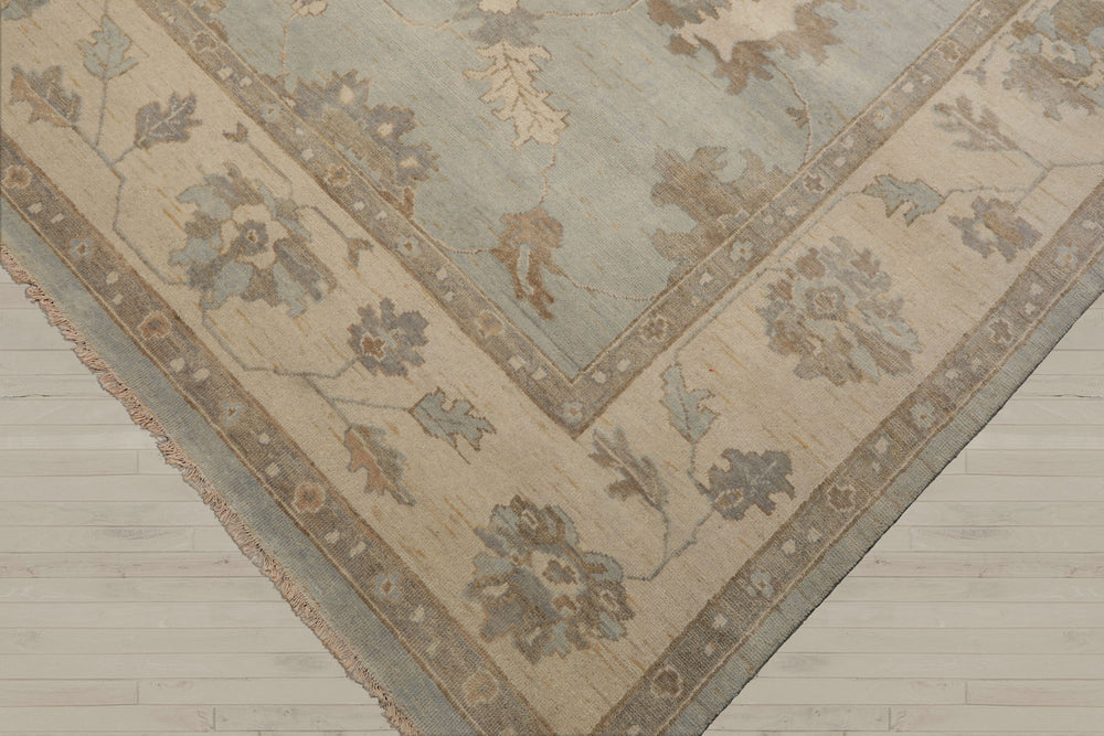 Multi Size Mint Ivory Brown Color Hand Knotted Oushak Wool Traditional Oriental Rug