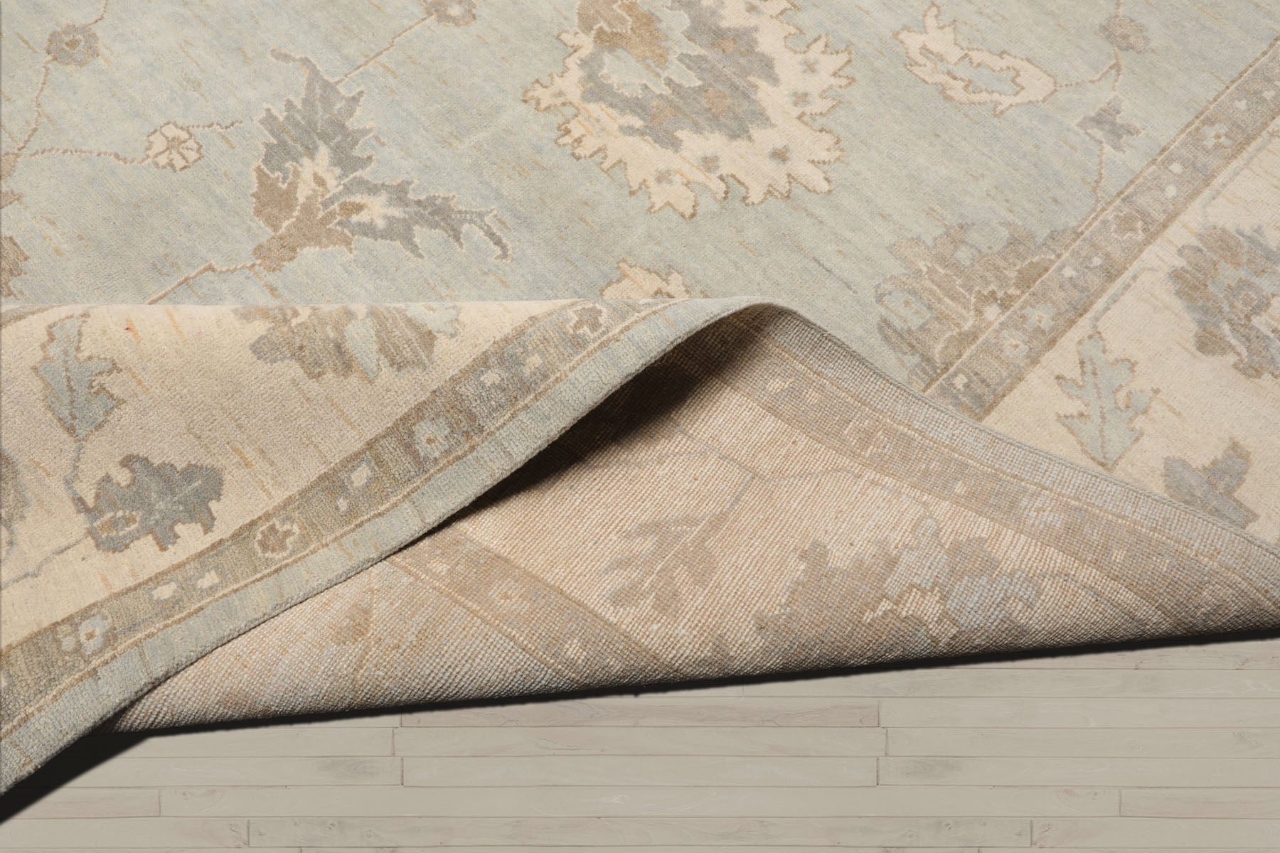 Multi Size Mint Ivory Brown Color Hand Knotted Oushak Wool Traditional Oriental Rug