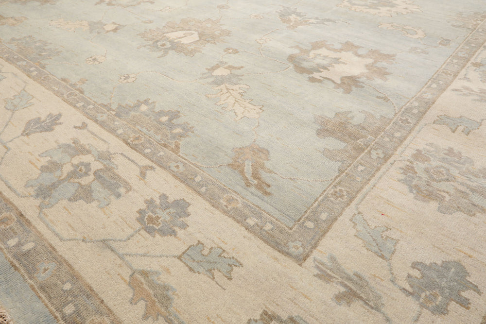 Multi Size Mint Ivory Brown Color Hand Knotted Oushak Wool Traditional Oriental Rug