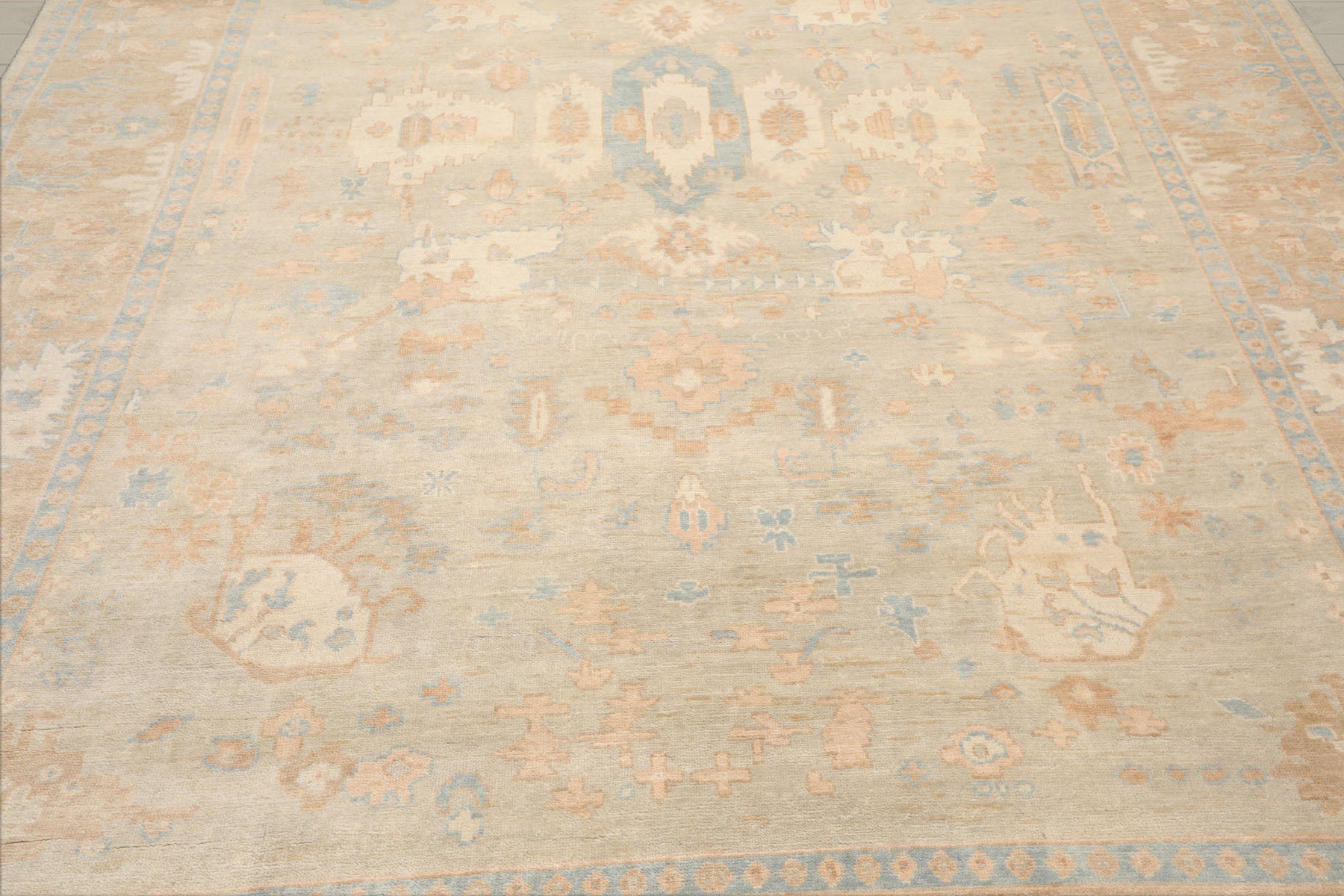 Multi Size Gray Beige Tan Color Hand Knotted Oushak Wool Traditional Oriental Rug