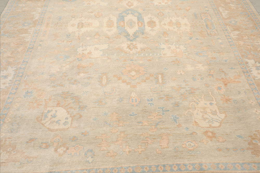 Multi Size Gray Beige Tan Color Hand Knotted Oushak Wool Traditional Oriental Rug