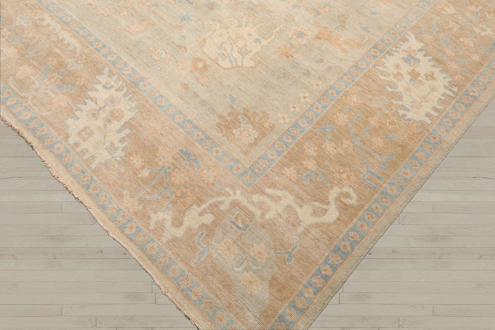 Multi Size Gray Beige Tan Color Hand Knotted Oushak Wool Traditional Oriental Rug