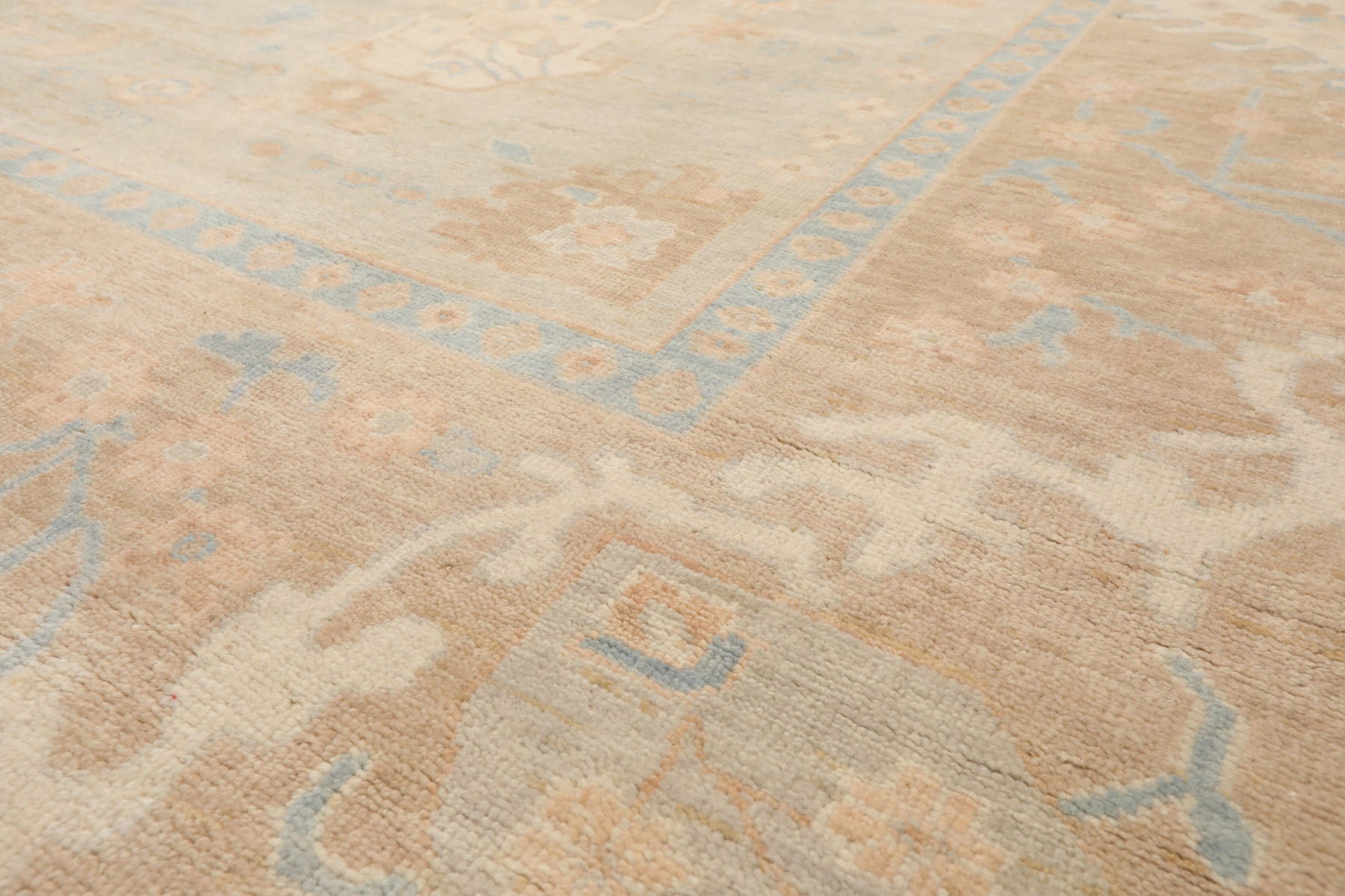 Multi Size Gray Beige Tan Color Hand Knotted Oushak Wool Traditional Oriental Rug