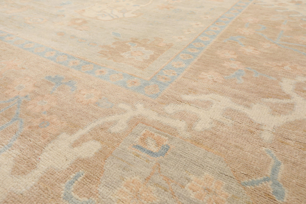 Multi Size Gray Beige Tan Color Hand Knotted Oushak Wool Traditional Oriental Rug
