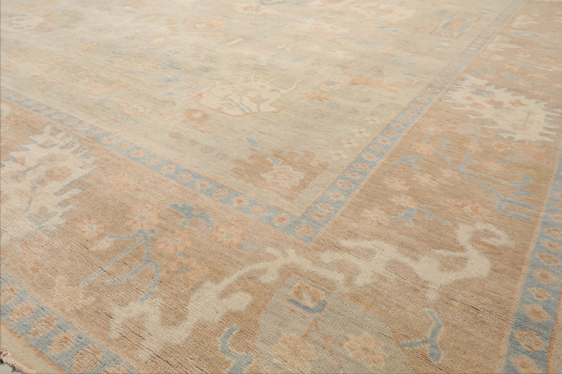 Multi Size Gray Beige Tan Color Hand Knotted Oushak Wool Traditional Oriental Rug