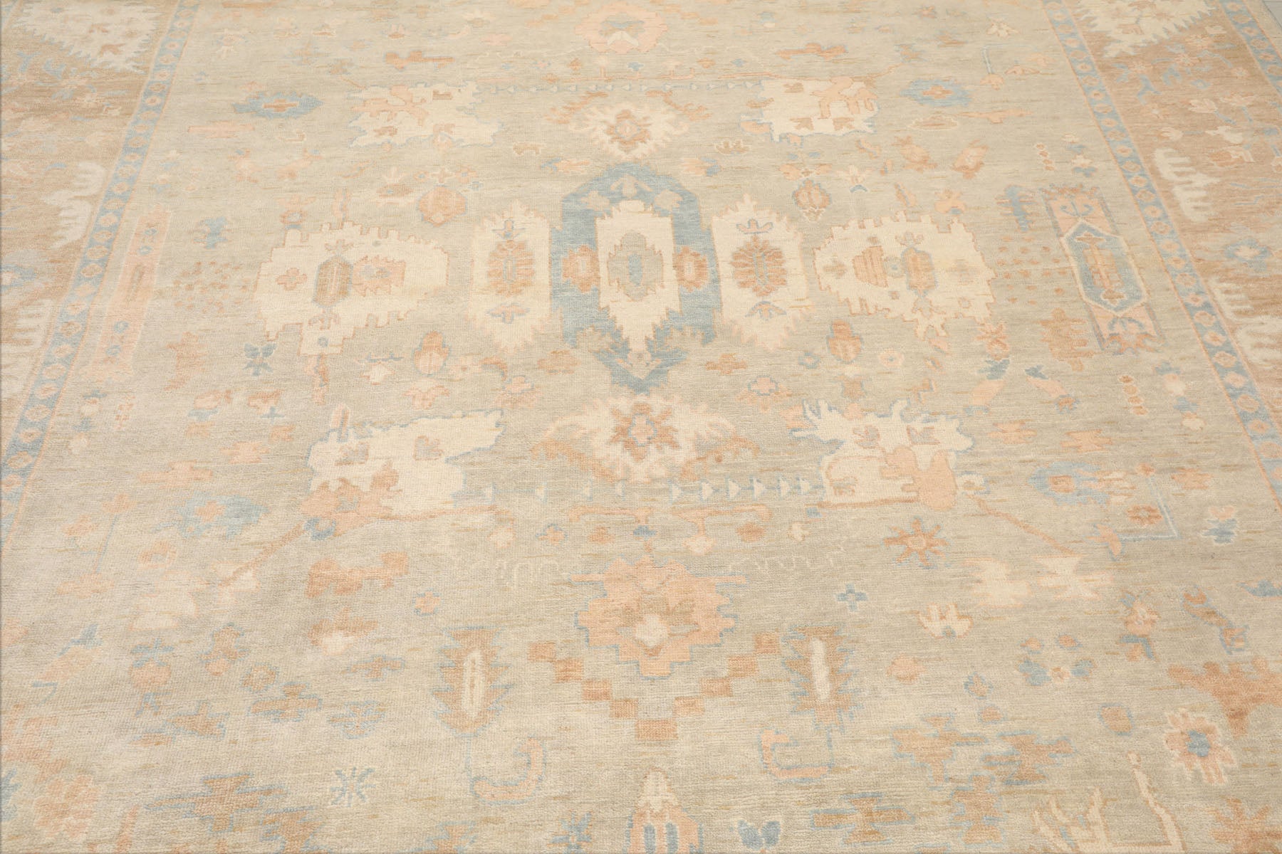 Multi Size Gray Beige Tan Color Hand Knotted Oushak Wool Traditional Oriental Rug