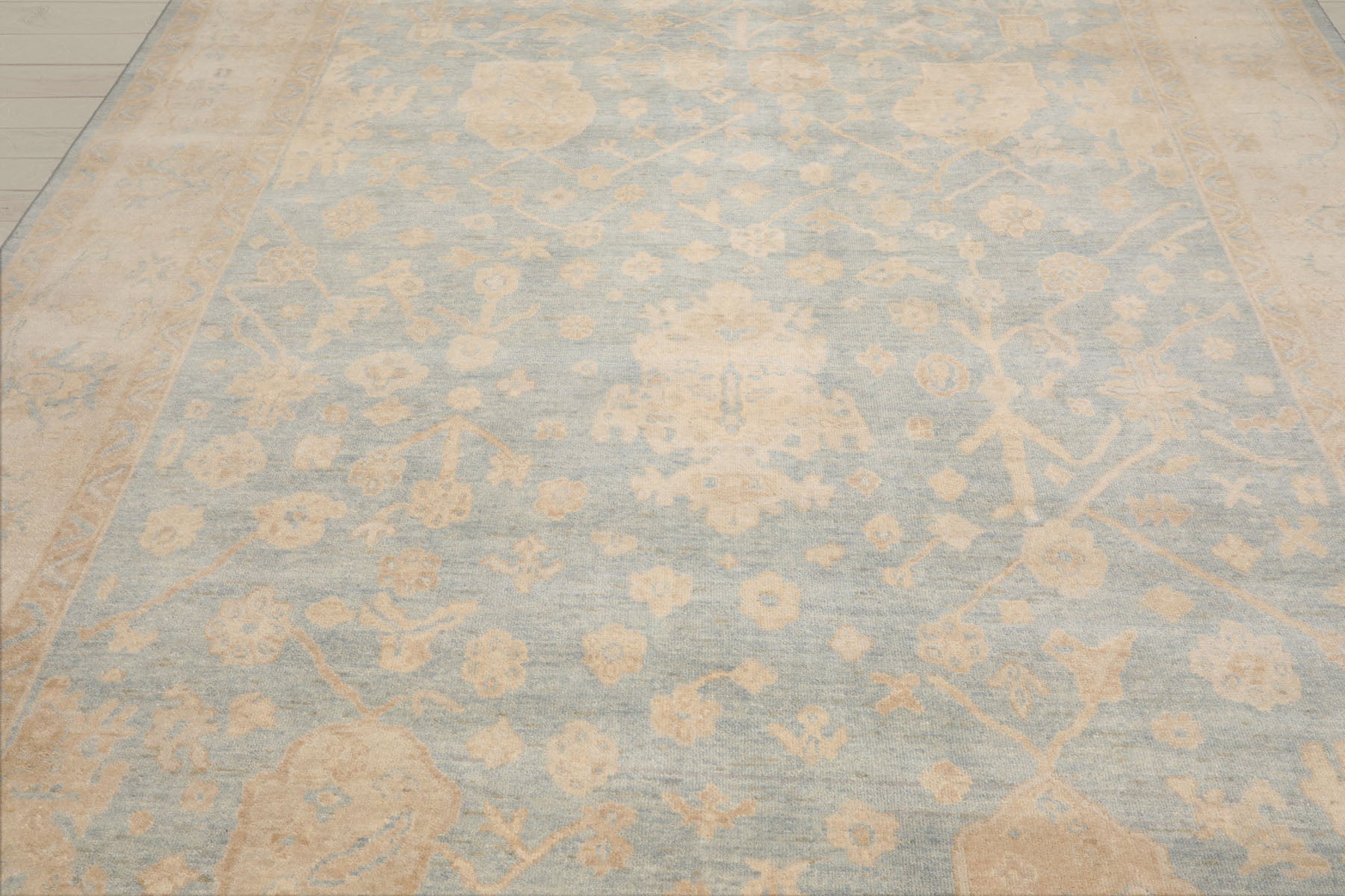 Multi Size Light Blue Beige Tan Color Hand Knotted Oushak Wool Traditional Oriental Rug