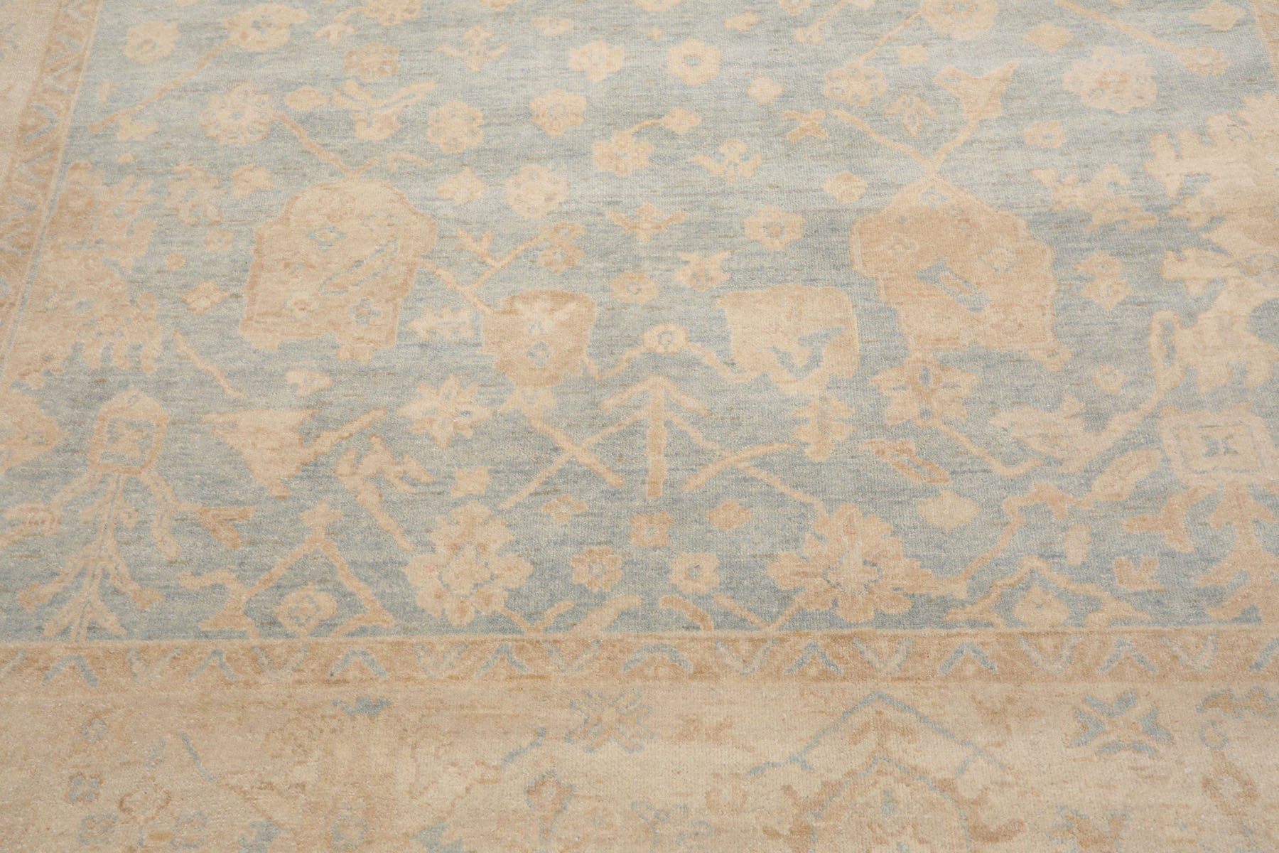 Multi Size Light Blue Beige Tan Color Hand Knotted Oushak Wool Traditional Oriental Rug