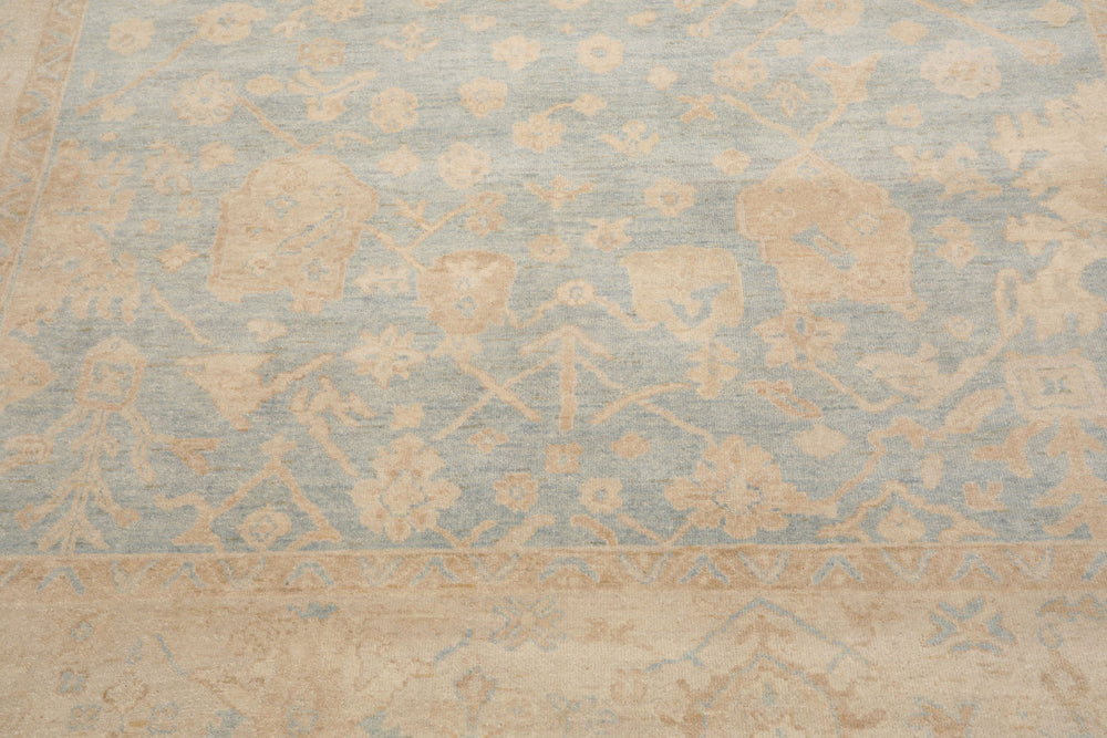 Multi Size Light Blue Beige Tan Color Hand Knotted Oushak Wool Traditional Oriental Rug