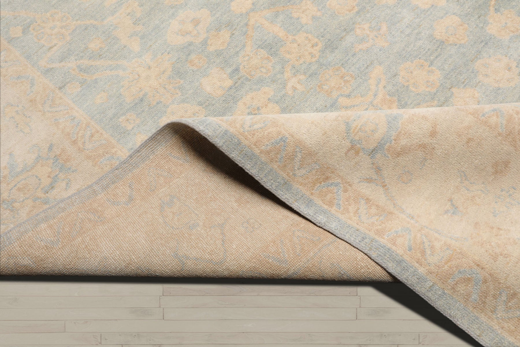 Multi Size Light Blue Beige Tan Color Hand Knotted Oushak Wool Traditional Oriental Rug
