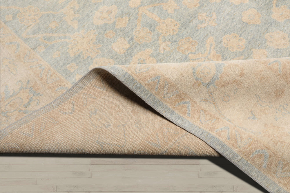 Multi Size Light Blue Beige Tan Color Hand Knotted Oushak Wool Traditional Oriental Rug