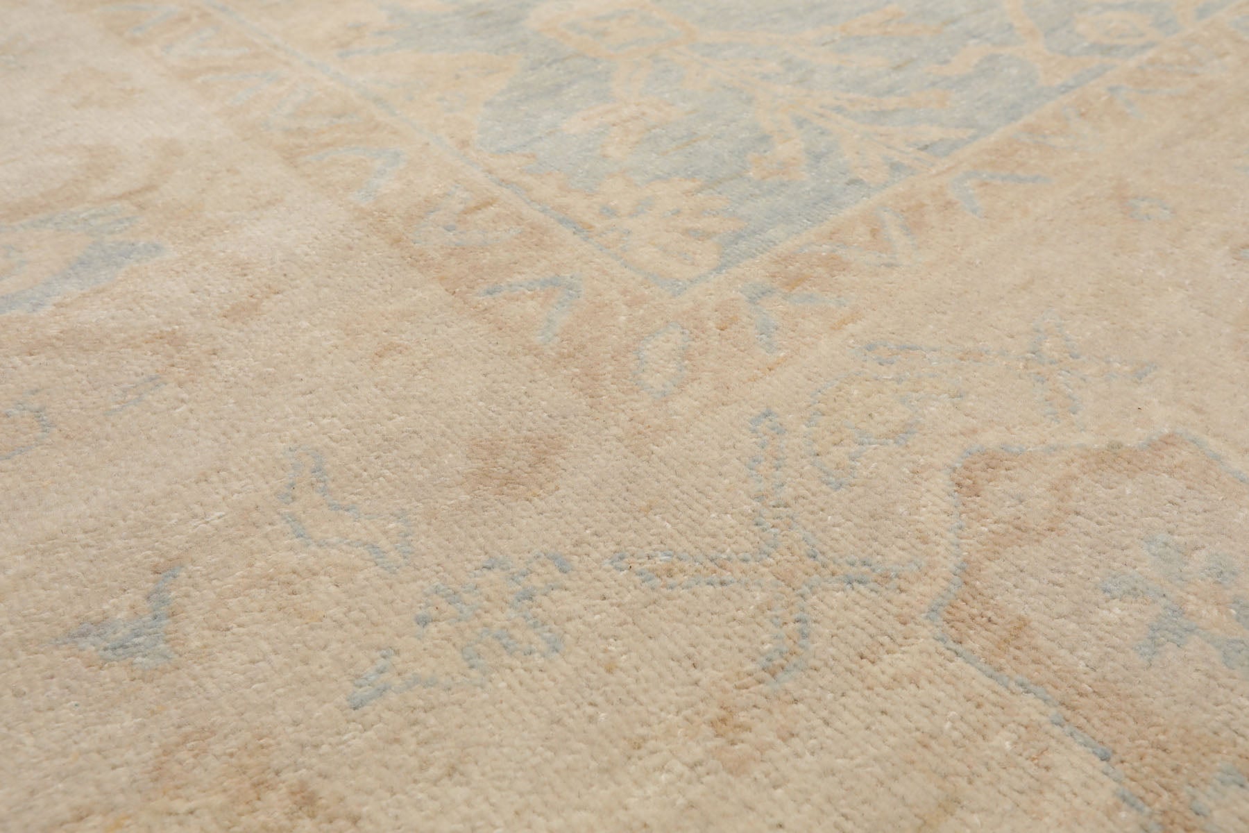 Multi Size Light Blue Beige Tan Color Hand Knotted Oushak Wool Traditional Oriental Rug