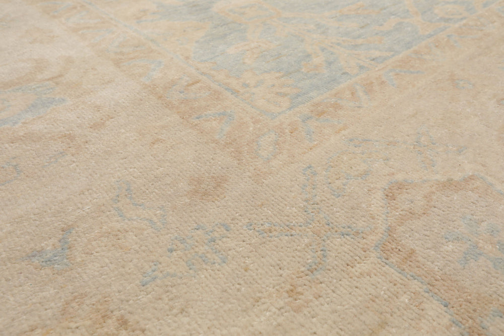 Multi Size Light Blue Beige Tan Color Hand Knotted Oushak Wool Traditional Oriental Rug