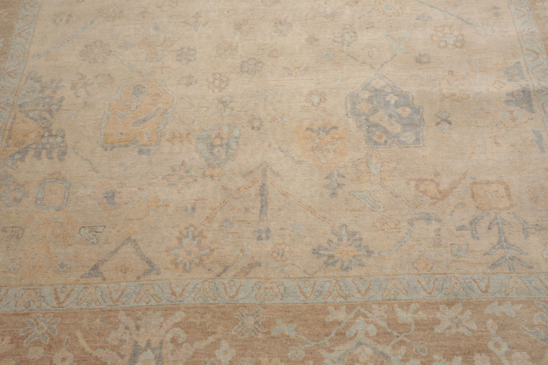 Multi Size Beige Tan Aqua Color Hand Knotted Oushak Wool Traditional Oriental Rug