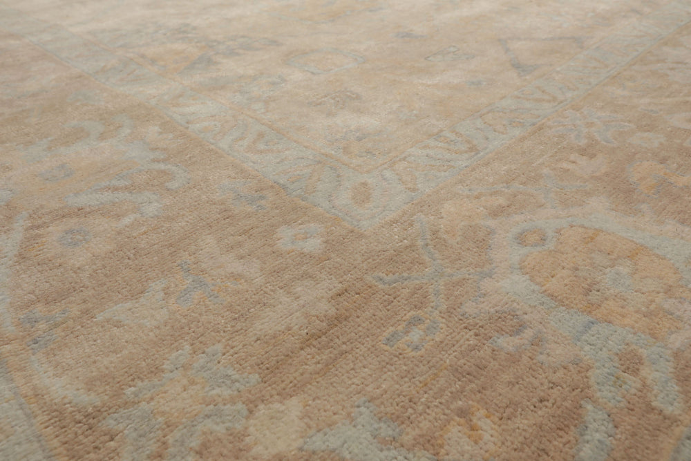 Multi Size Beige Tan Aqua Color Hand Knotted Oushak Wool Traditional Oriental Rug
