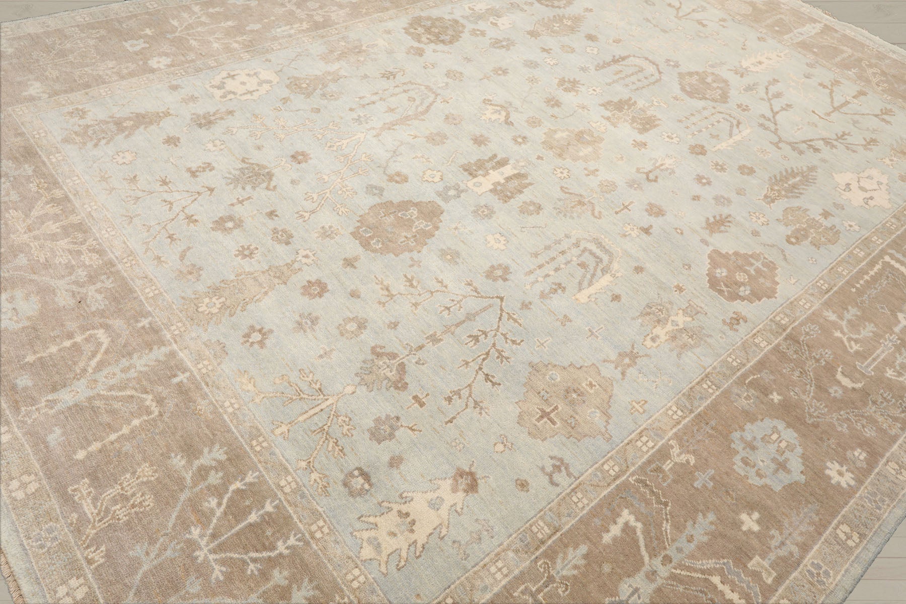 Multi Size Sage Taupe Ivory Color Hand Knotted Oushak Wool Traditional Oriental Rug