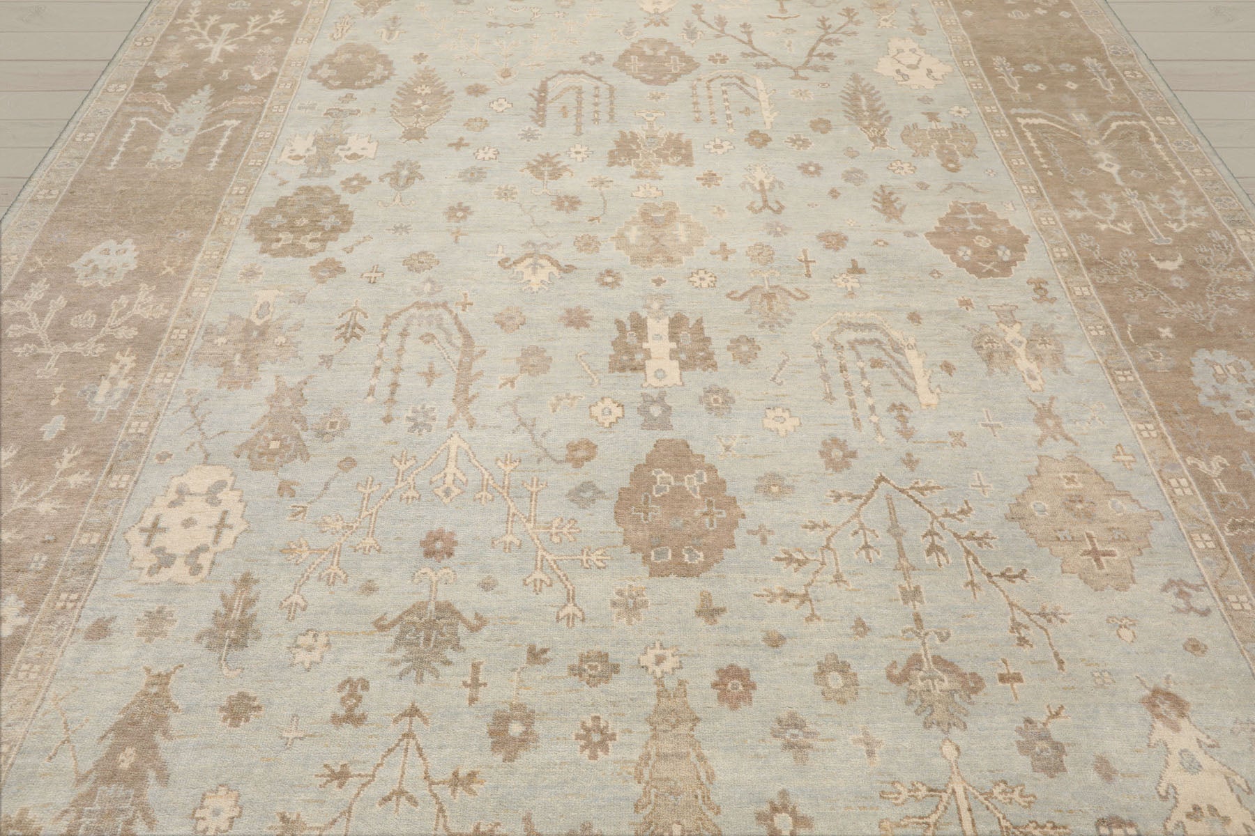 Multi Size Sage Taupe Ivory Color Hand Knotted Oushak Wool Traditional Oriental Rug