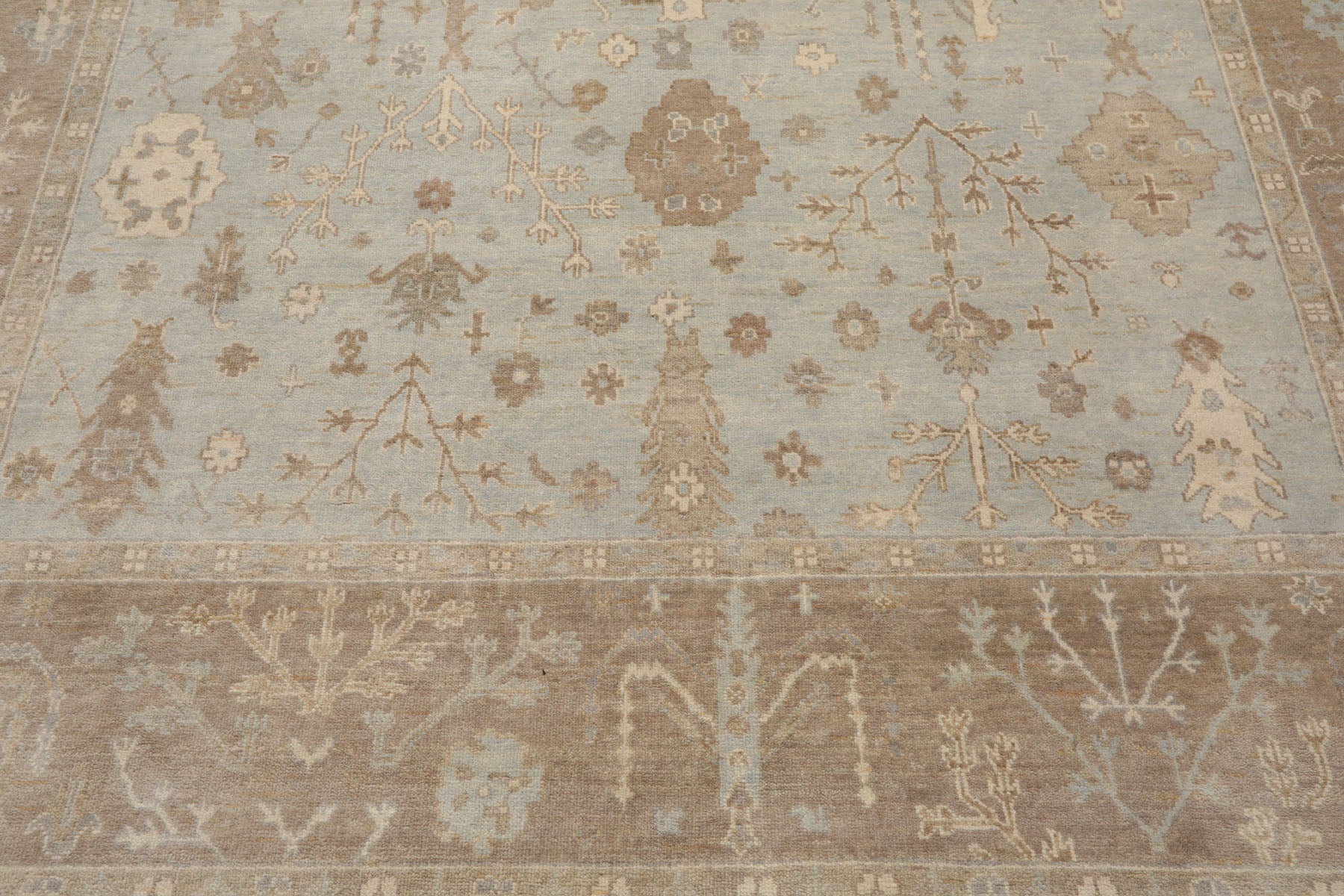 Multi Size Sage Taupe Ivory Color Hand Knotted Oushak Wool Traditional Oriental Rug