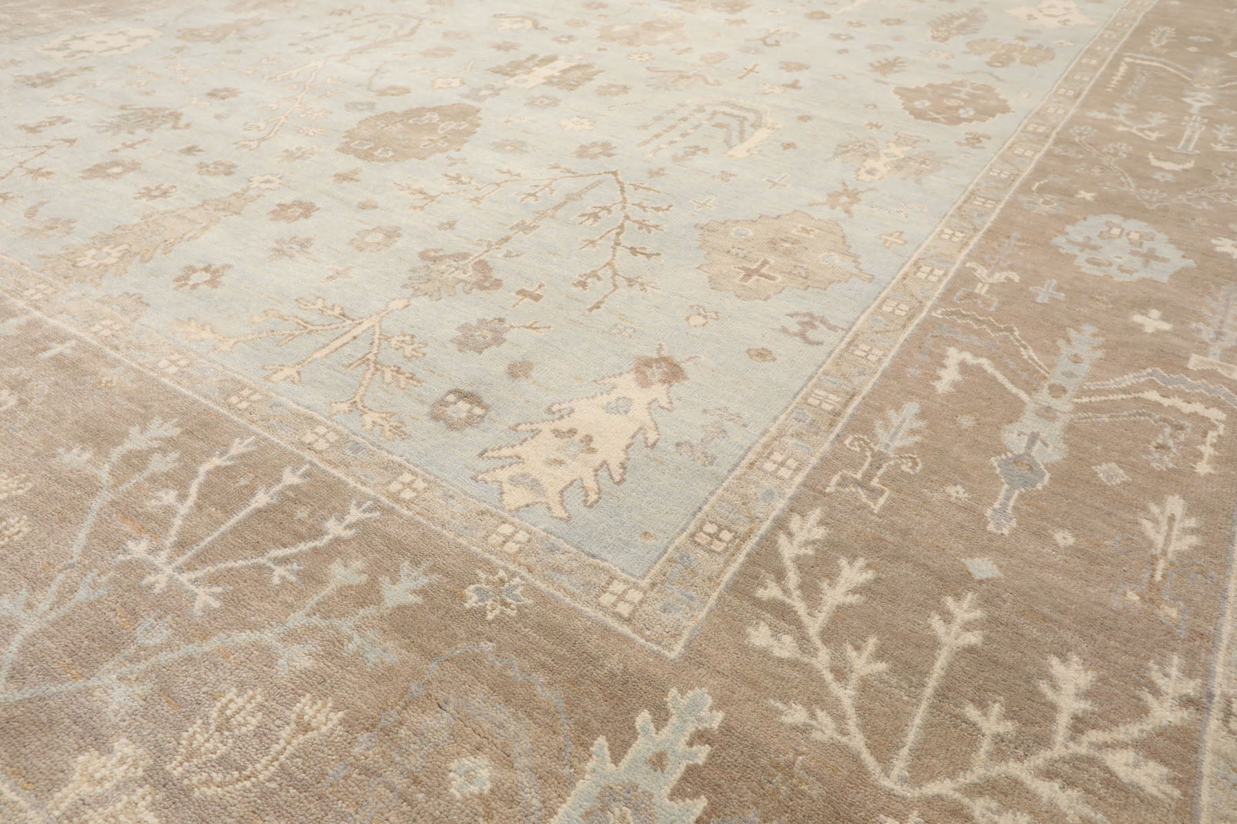 Multi Size Sage Taupe Ivory Color Hand Knotted Oushak Wool Traditional Oriental Rug