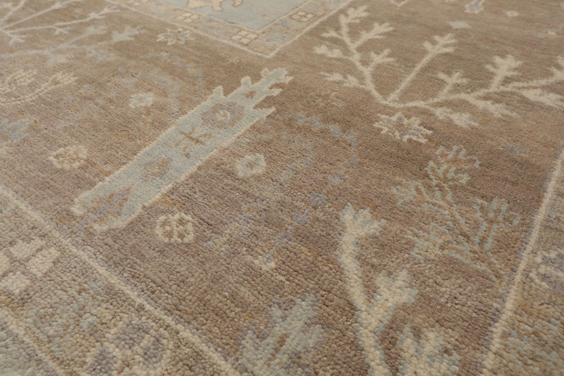Multi Size Sage Taupe Ivory Color Hand Knotted Oushak Wool Traditional Oriental Rug