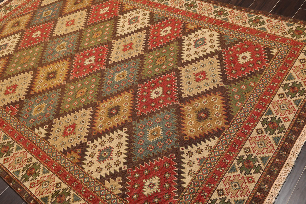 6x9 Beige, Rust, Sage Color Hand Knotted  100% Wool Traditional Oriental Rug