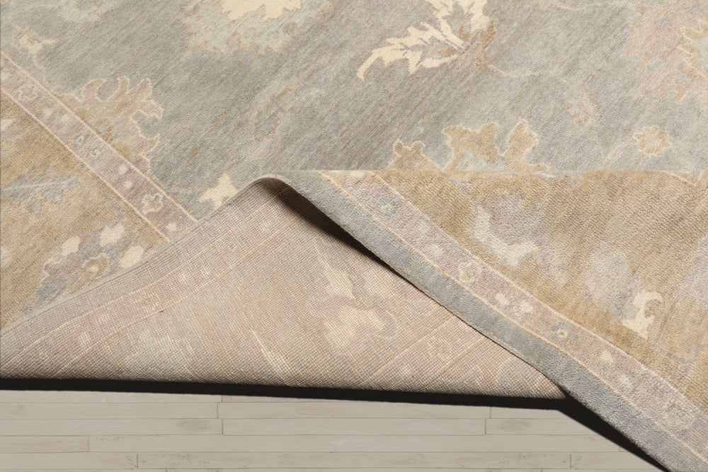 Multi Size Gray Pistachio Ivory Color Hand Knotted Oushak Wool Traditional Oriental Rug