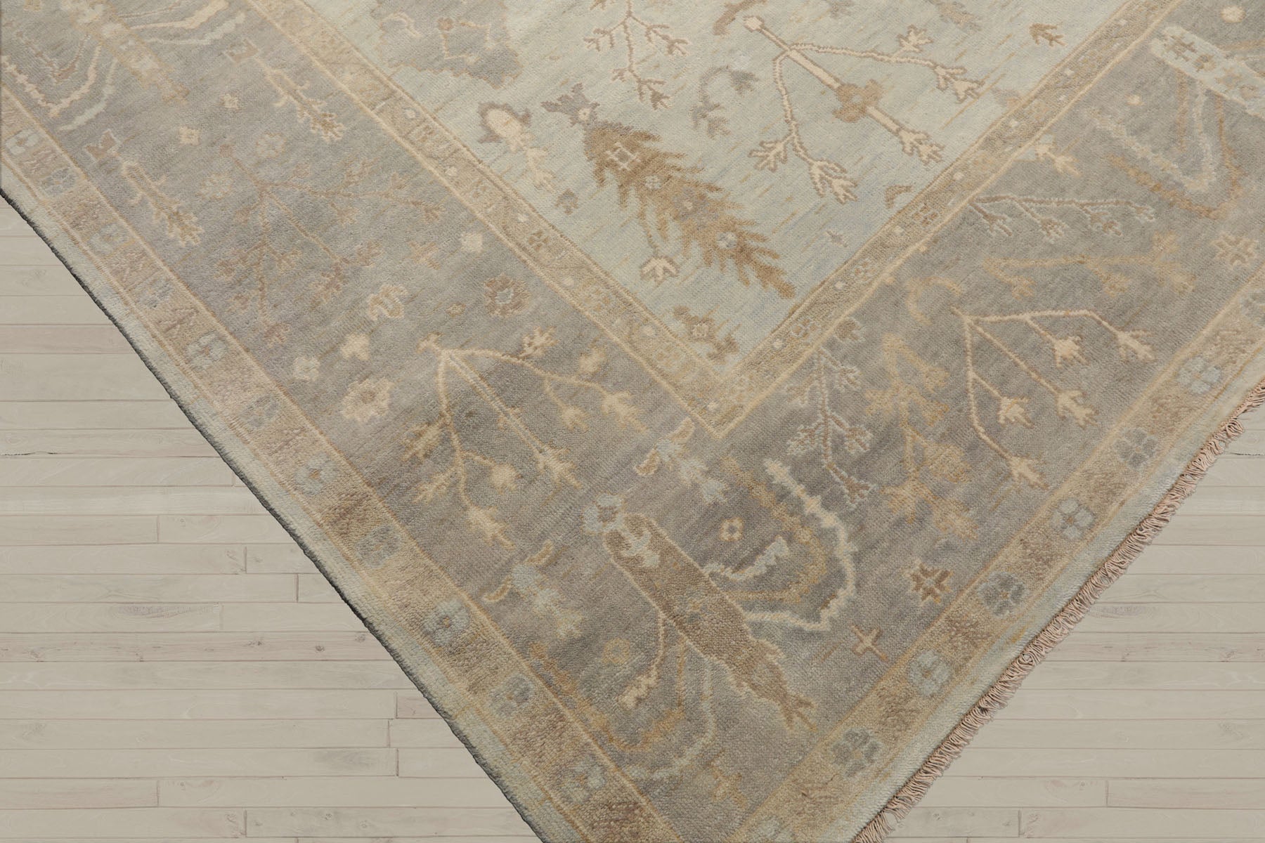 Multi Size Mint Gray Ivory Color Hand Knotted Oushak Wool Traditional Oriental Rug