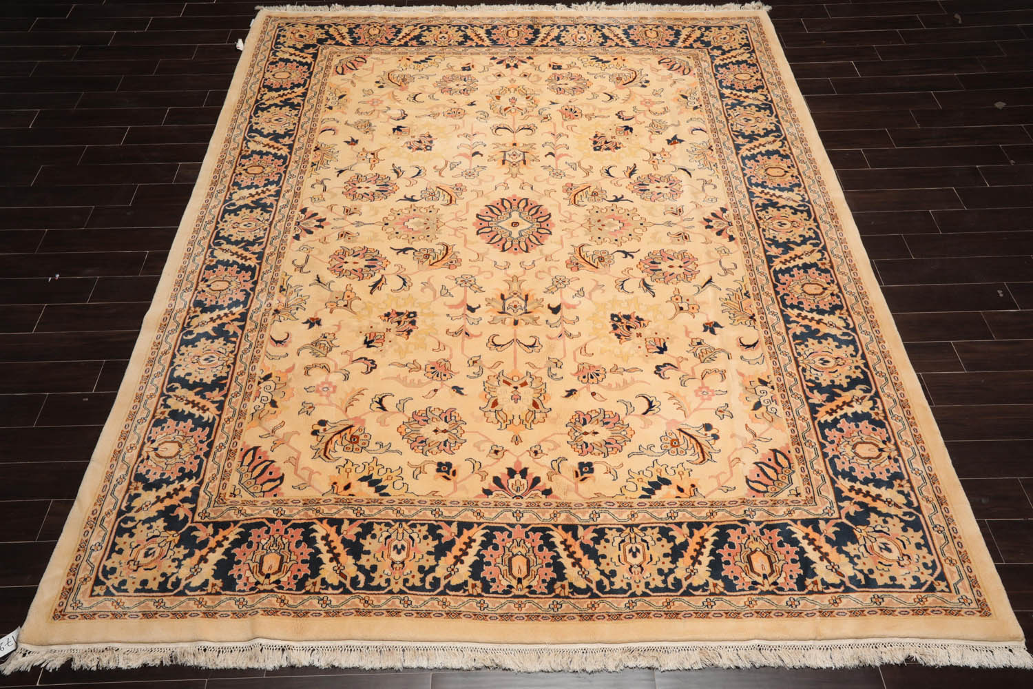 9x12 Tan, Midnight Blue, Blush Color Hand Knotted Agra 100% Wool Traditional Oriental Rug