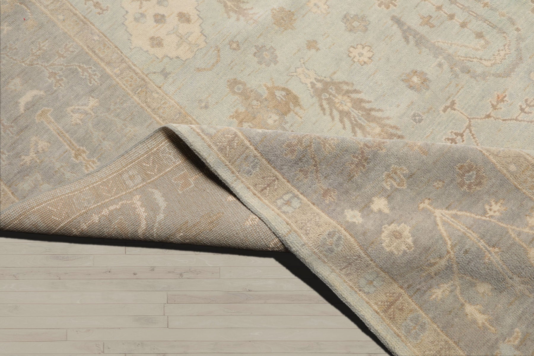 Multi Size Mint Gray Ivory Color Hand Knotted Oushak Wool Traditional Oriental Rug