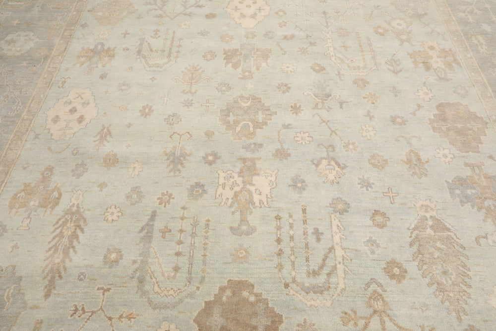 Multi Size Mint Gray Ivory Color Hand Knotted Oushak Wool Traditional Oriental Rug