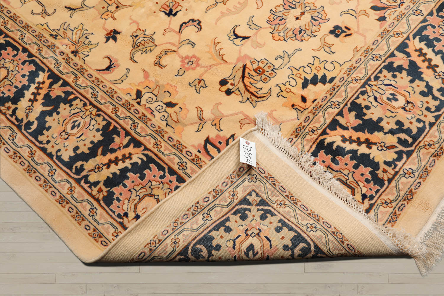 9x12 Tan, Midnight Blue, Blush Color Hand Knotted Agra 100% Wool Traditional Oriental Rug