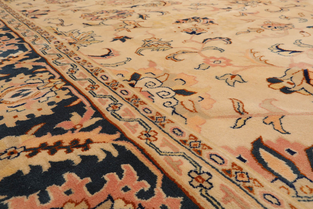 9x12 Tan, Midnight Blue, Blush Color Hand Knotted Agra 100% Wool Traditional Oriental Rug