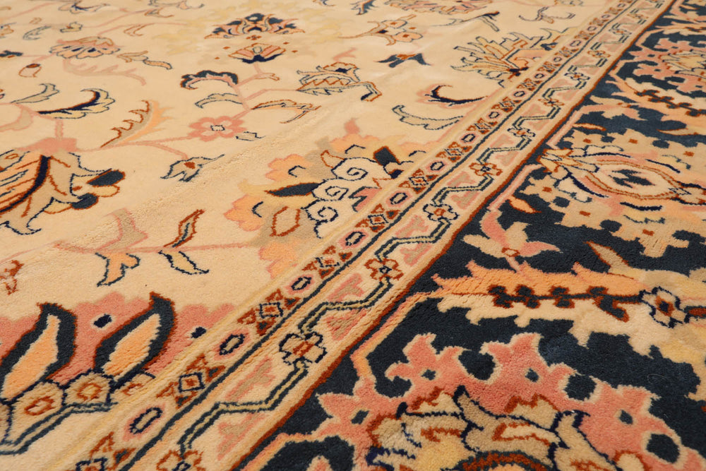 9x12 Tan, Midnight Blue, Blush Color Hand Knotted Agra 100% Wool Traditional Oriental Rug