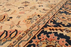 9x12 Tan, Midnight Blue, Blush Color Hand Knotted Agra 100% Wool Traditional Oriental Rug