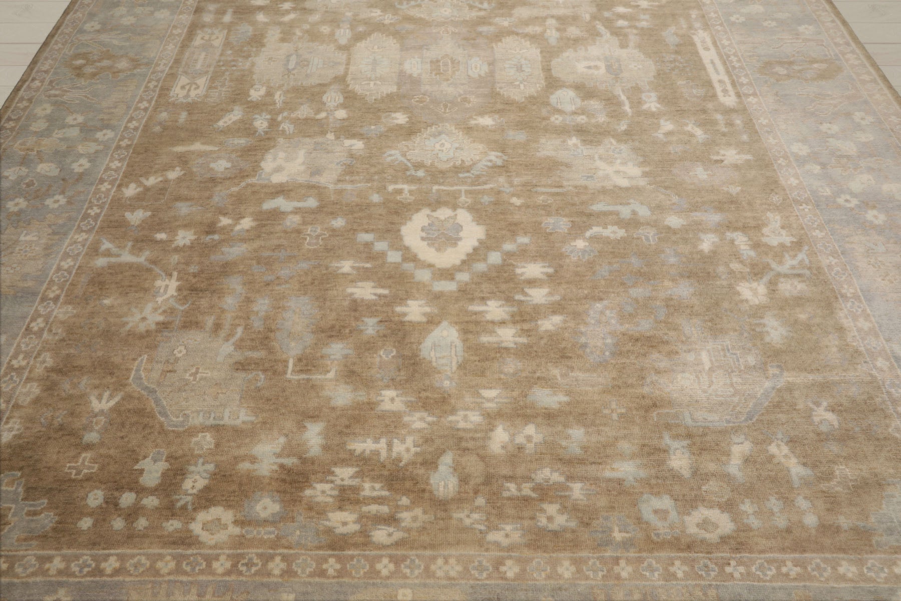 Multi Size Blue Gray Ivory Color Hand Knotted Oushak Wool Traditional Oriental Rug