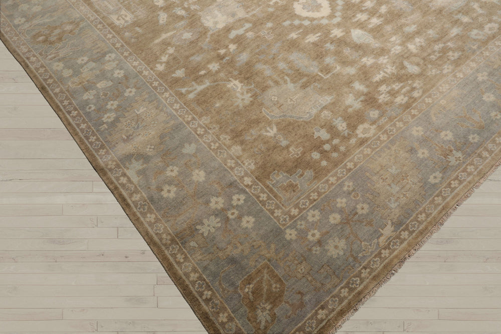Multi Size Blue Gray Ivory Color Hand Knotted Oushak Wool Traditional Oriental Rug