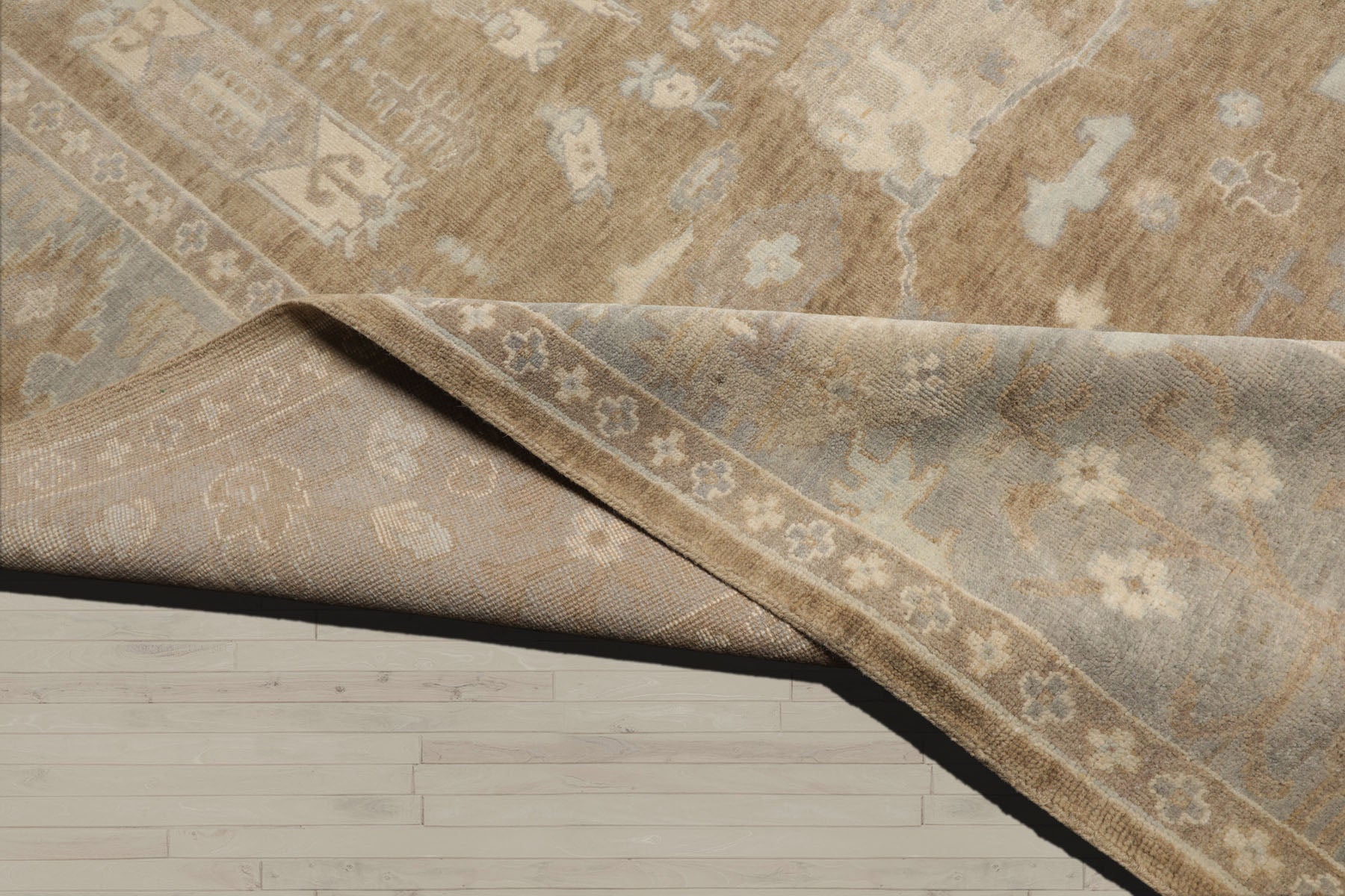 Multi Size Blue Gray Ivory Color Hand Knotted Oushak Wool Traditional Oriental Rug