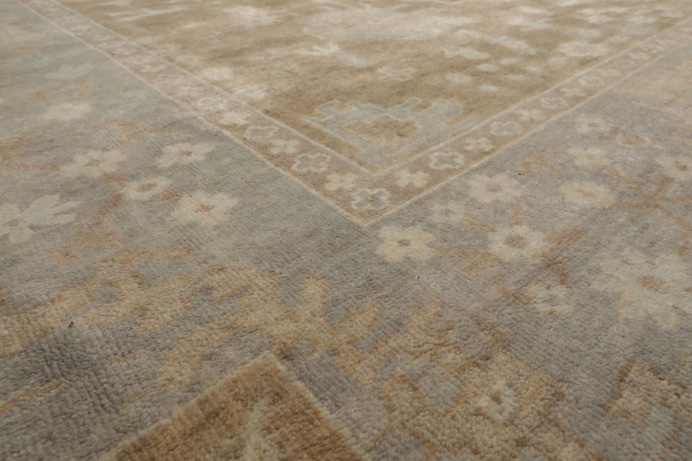 Multi Size Blue Gray Ivory Color Hand Knotted Oushak Wool Traditional Oriental Rug
