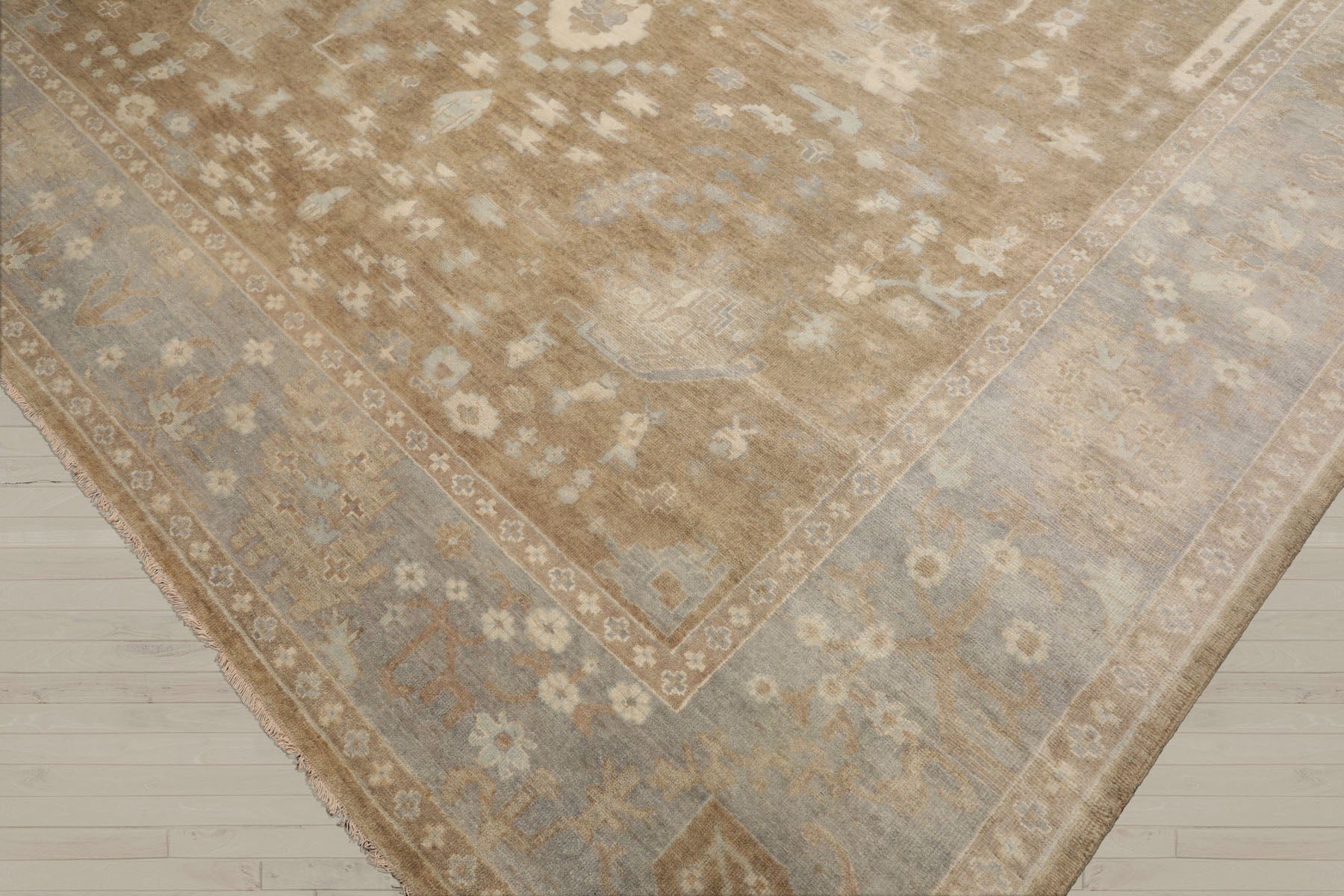 Multi Size Blue Gray Ivory Color Hand Knotted Oushak Wool Traditional Oriental Rug