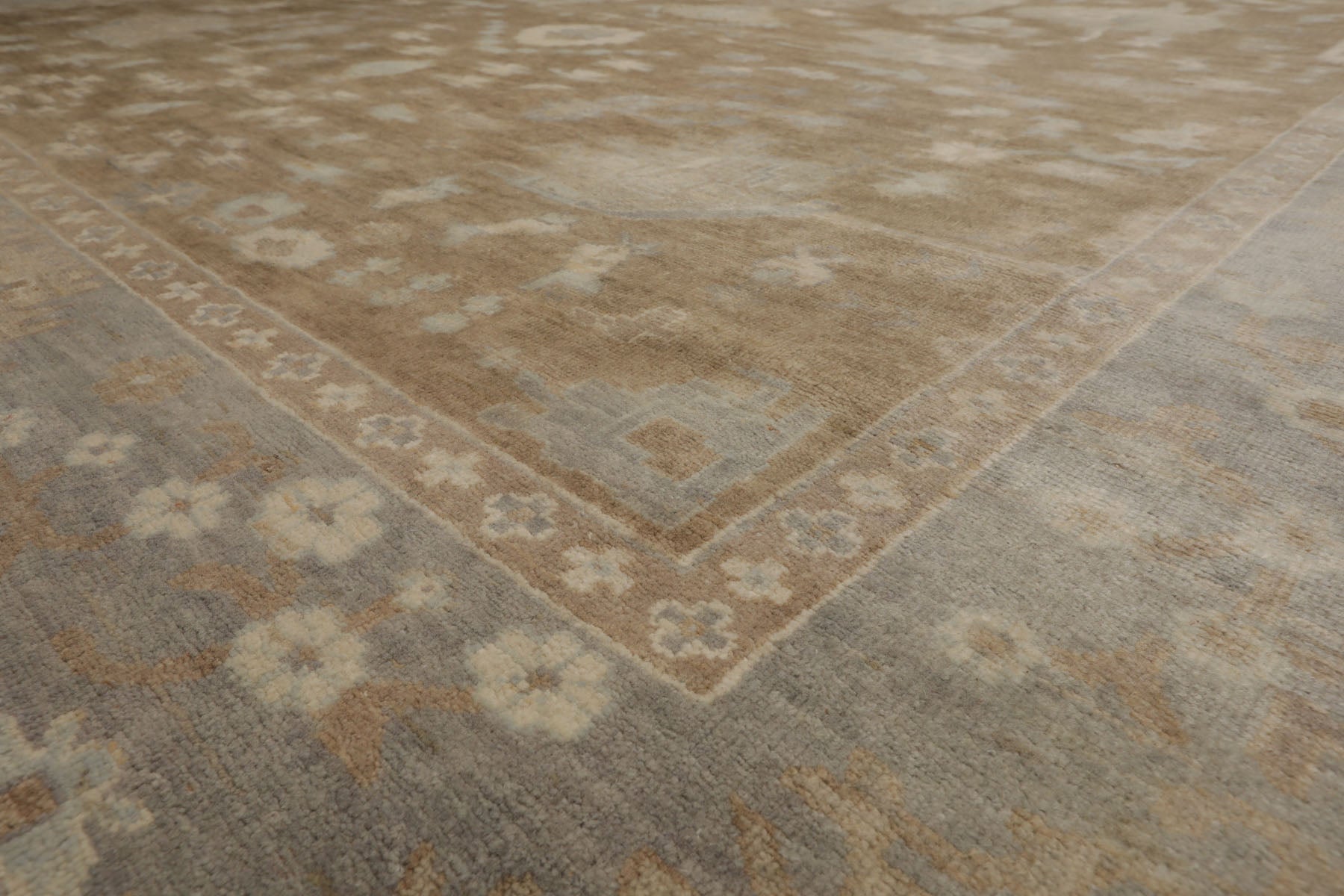 Multi Size Blue Gray Ivory Color Hand Knotted Oushak Wool Traditional Oriental Rug