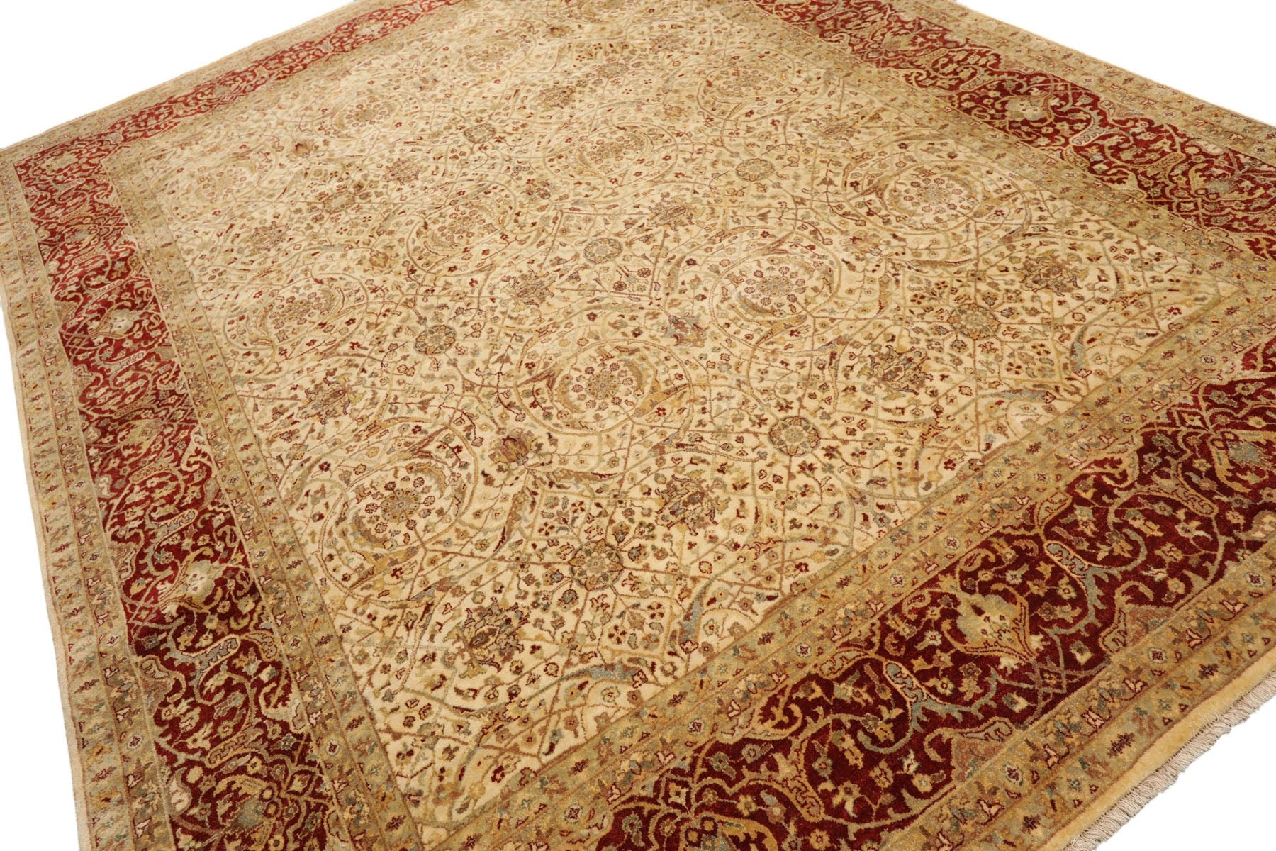 8x10 Beige, Burnt Orange, Mint Color Hand Knotted Agra Wool Traditional Oriental Rug