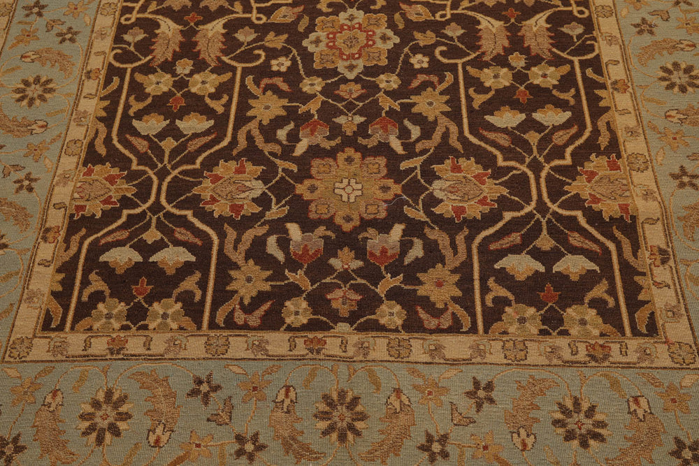 6x9 Brown, Aqua, Beige Color Hand Knotted  100% Wool Traditional Oriental Rug