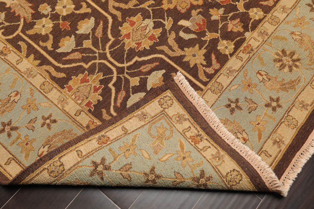 6x9 Brown, Aqua, Beige Color Hand Knotted  100% Wool Traditional Oriental Rug