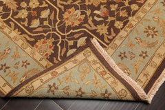 6x9 Brown, Aqua, Beige Color Hand Knotted  100% Wool Traditional Oriental Rug