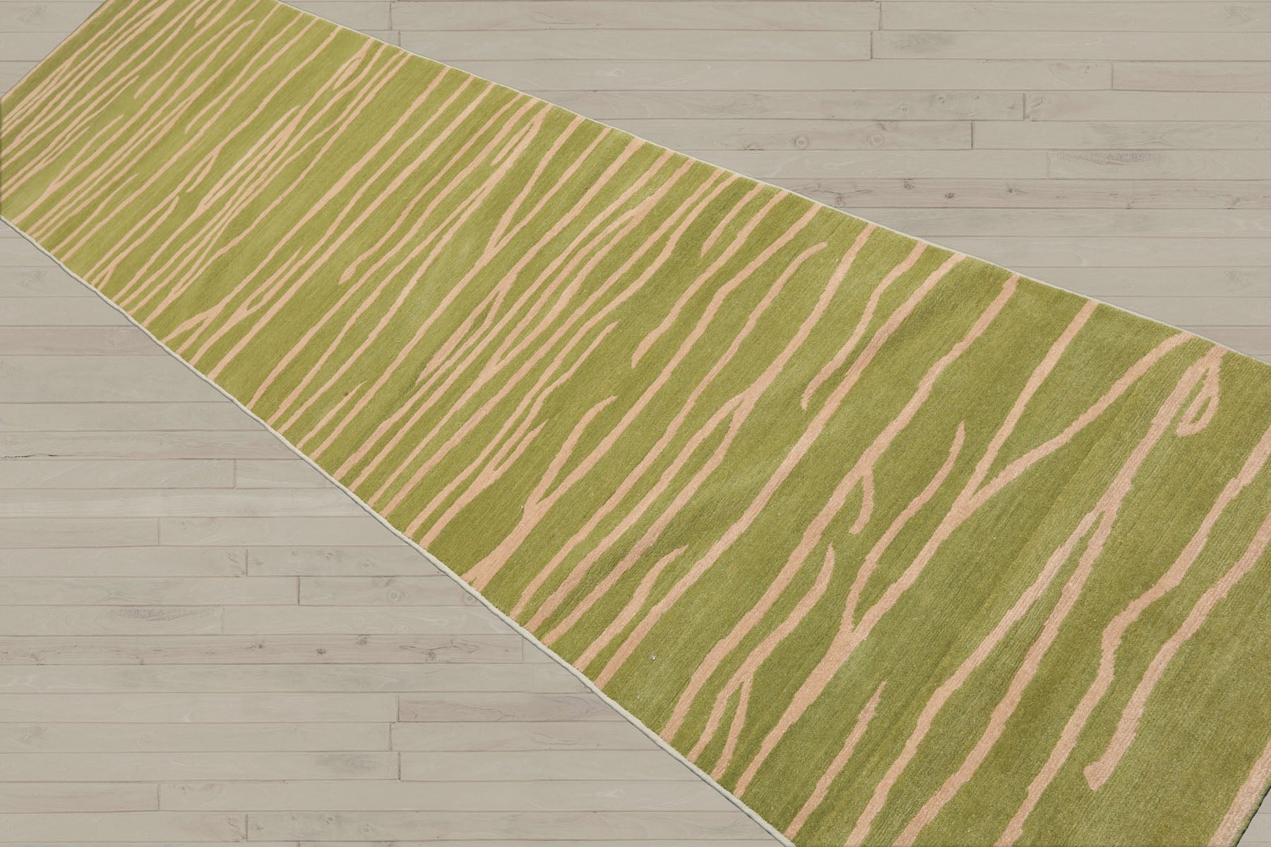 2'6x10 Lime, Tan, Color Hand Knotted Tibetan Wool Modern & Contemporary Oriental Rug