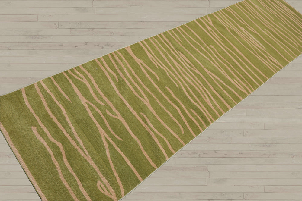 2'6x10 Lime, Tan, Color Hand Knotted Tibetan Wool Modern & Contemporary Oriental Rug