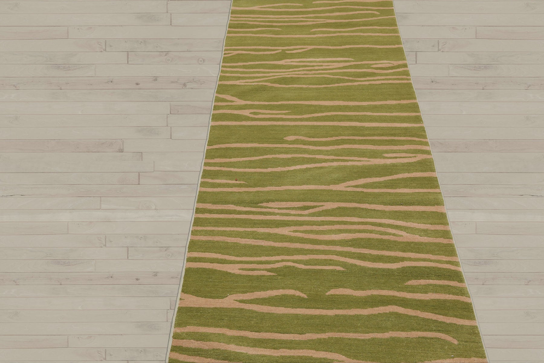 2'6x10 Lime, Tan, Color Hand Knotted Tibetan Wool Modern & Contemporary Oriental Rug