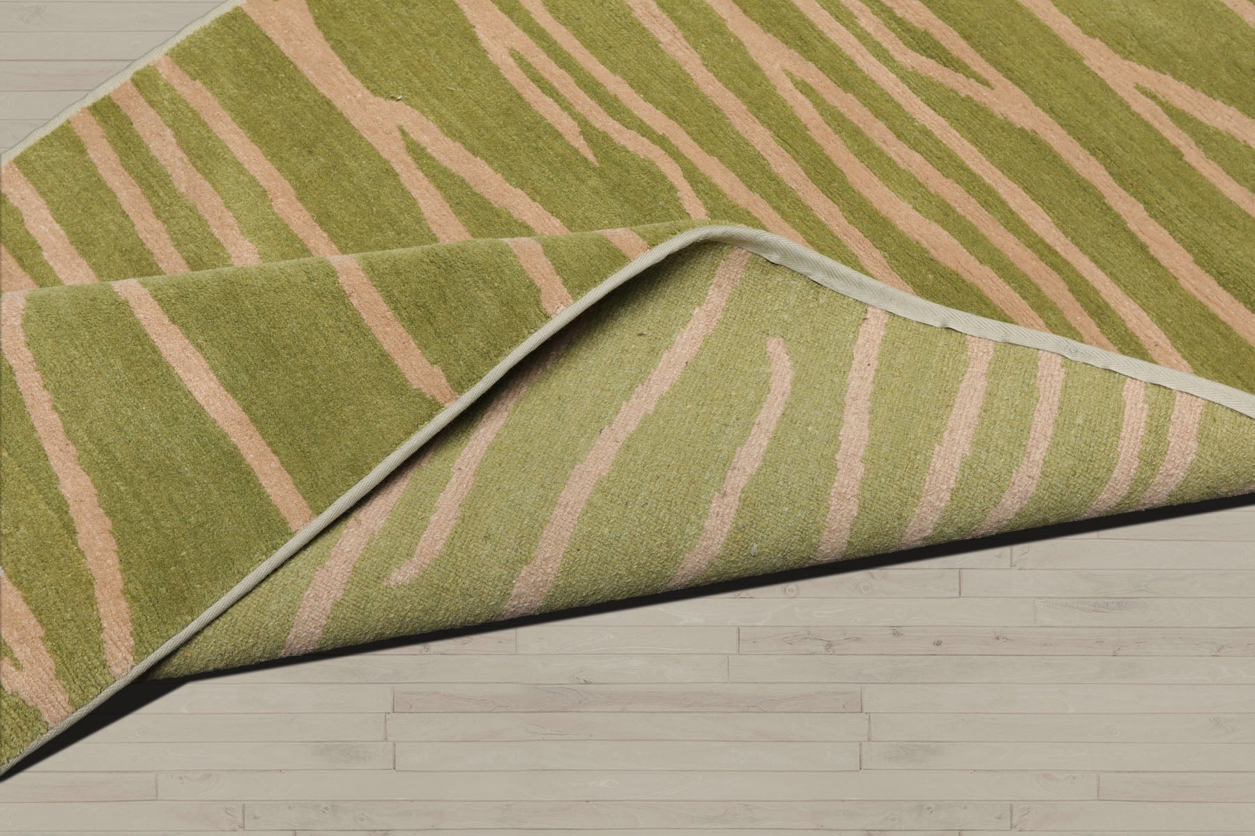 2'6x10 Lime, Tan, Color Hand Knotted Tibetan Wool Modern & Contemporary Oriental Rug