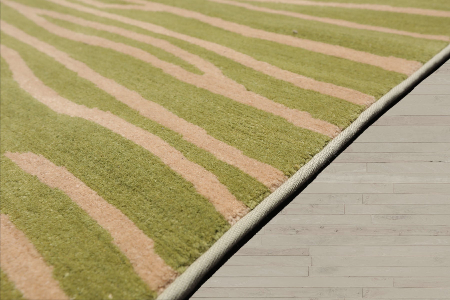 2'6x10 Lime, Tan, Color Hand Knotted Tibetan Wool Modern & Contemporary Oriental Rug